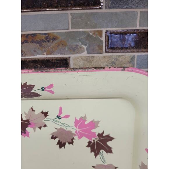 Cottagecore Serving Tray, Vintage Autumn Decor, Pink Lap TV, Fall Maple Leaves - Picture 4 of 7